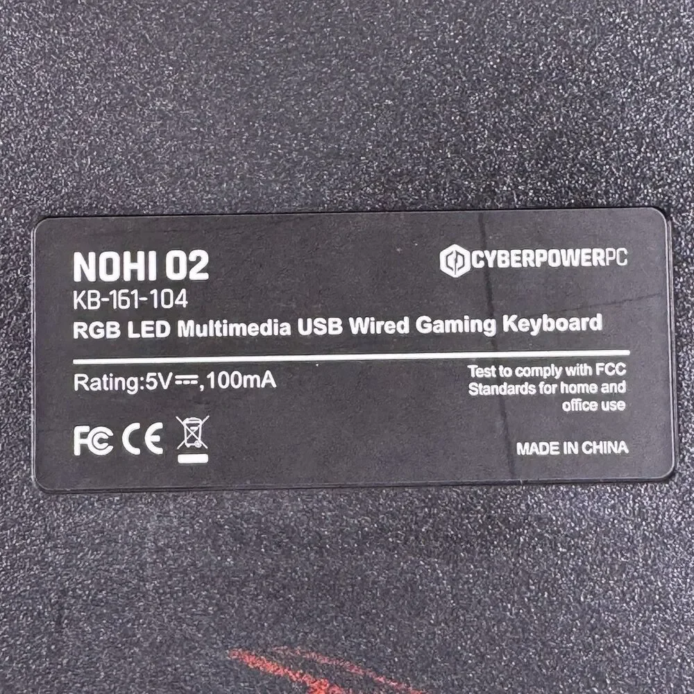 CyberPowerPC NOHI 02 RGB USB Gaming Keyboard Wired 104 Key Full Size Membrane
